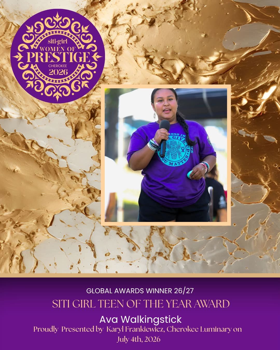 Ava Walkingstick - SITI Girl Teen of the Year Award